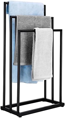 Toalha de pé grátis, preto de 3 toalhas de aço inoxidável de 3 camadas para banheiro, toalha de mão secadora de suporte para toalhas
