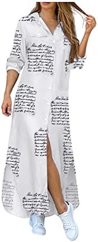Vestidos Fragarn para mulheres plus size, moda feminina casual solto sexy manga longa com botão de bolso de camisa estampada vestido