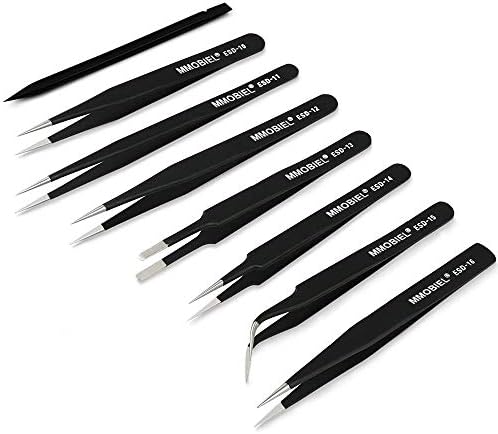 Conjunto de pinças de precisão MMOBIEL 7X - Tweezers de Anti -estática de aço inoxidável ESD - para eletrônicos, trabalho de laboratório,