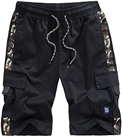 Shorts de carga NIUQI Blocos coloridos de cintura elástica de cordão de algodão casual casual shorts leves com bolsos