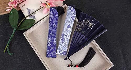 Fã chinês Oggo, cor pintada à mão, fã de fã de seda dobrável de bambu clássico com borla e caixa de presente para dança,