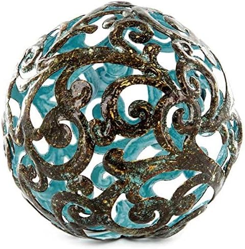 Esfera decorativa de metal para decoração de casa - azul sofisticado, pintado à mão, bolas decorativas modernas para