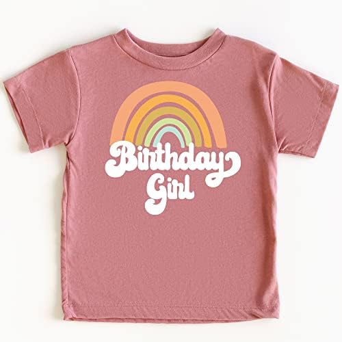 Retro Rainbow Birthday menina camisa colorida para roupas de aniversário para meninas para bebês e crianças pequenas