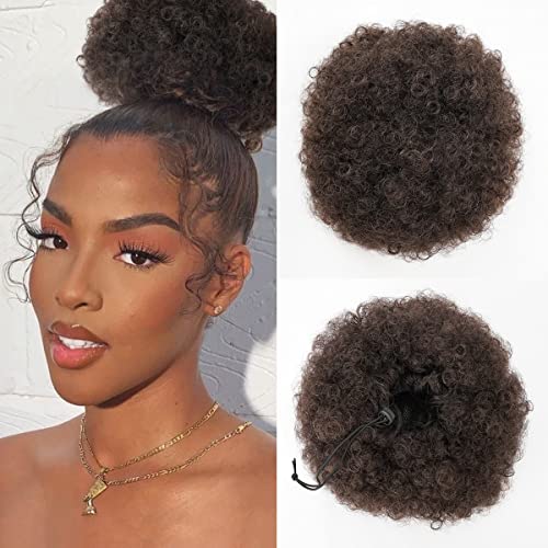 Afro Puff Drawstring Ponytail com franja Pineapple updo Hair para mulheres negras, pão de rabo de cavalo curto curto
