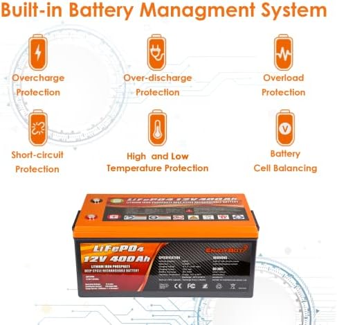 Bateria do desfrute LIFEPO4 Bateria 12V 400AH Bateria de lítio, embutido 250a BMS Baixa temperatura cortada Bateria de ciclo