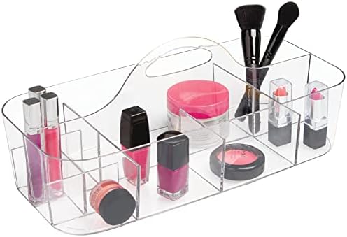 Mdesign plástico dividido Cosmético Organizador Caddy Bin com alça, para armazenamento de vaidade do banheiro - segura blush,