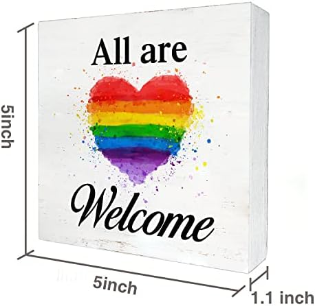 Todos são bem -vindos a decoração da mesa de sinal de caixa de madeira de 5 x 5 polegadas Caixa de diversidade SILH