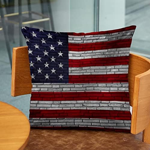 Tbouobt Pack de 2 capas de travesseiro de veludo, capa de almofada de travesseiro quadrado para cama de sofá, padrão de parede de tijolos da bandeira dos EUA vintage
