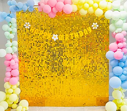 Langxun 24pcs Rose Gold Square Shimmer Shimmer Backdrop Painéis, para decoração de festa de aniversário, decoração