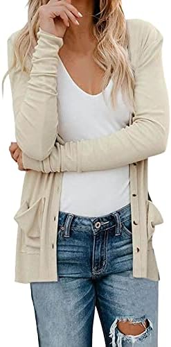 Cardigan de manga longa para mulheres 2022 Cardigã de botão frontal aberto de outono com bolsos Cardigans leves casuais