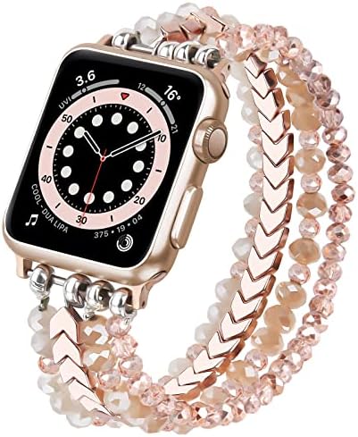 Pulseira de miçangas de mofree compatível com a banda Apple Watch 38mm/40mm/41mm Girls, moda, elástica de moda elástica Substituição da banda de cinta para iwatch Series 7/se/6/5/4/3/2/2/1