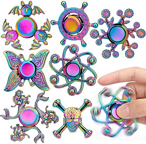 Brinquedos de giratórios do arco -íris para crianças adultos, fidget brinquedos metal, 7 spinners de mão de mão, mesa de brinquedo