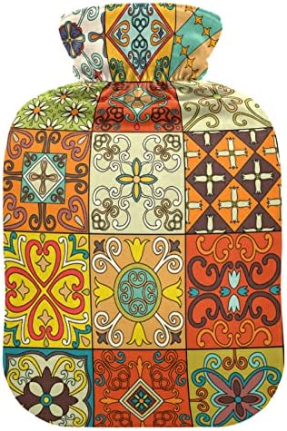 Garrafas de água quente com capa Mandala mexicano Bolsa de água quente para alívio da dor, dor no pescoço, dor de