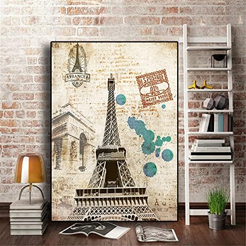 Memória Paris Eiffel Tower Vintage Carimbo Poster Óleo Pintura a óleo sobre tela Impressões de impressão de parede Arte