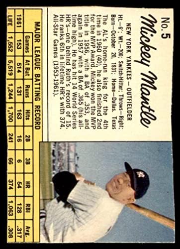 1962 Jello 5 Mickey Mantle New York Yankees Fair Yankees