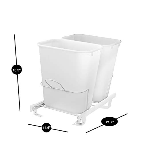Design inteligente Puxe o lixo duplo - conjunto de 2, 6 galões de cesta de resíduos - design fácil de limpar - armário de pia, kit de prateleira de lixo, lixeira de reciclagem, gaveta da porta de slide - cozinha - 15,75 x 16,5 polegadas - branco