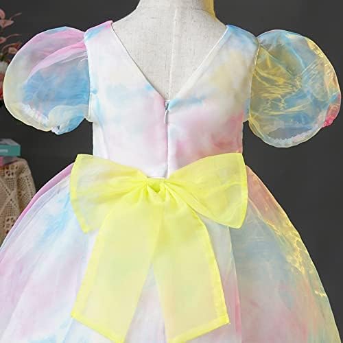 Vestido vintage kagayd para meninas manga bolha malha de arco colorida vestidos de princesa garotas roupas de 6m a 3 anos de festa para meninas
