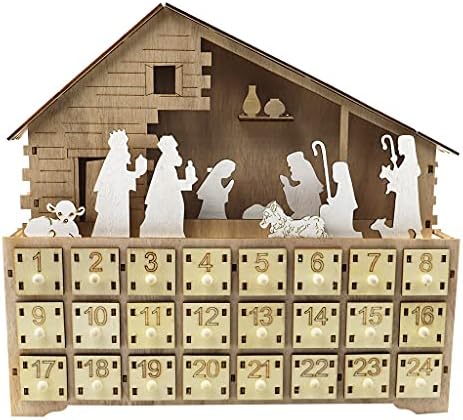 Decorações de Natal, cena da natividade Cenário de madeira Advento Calendário Operado por bateria Ornamento de contagem regressiva