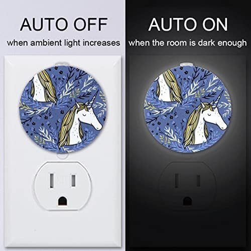2 Pacote de plug-in Nightlight LED Night Light Unicorn Purple com sensor do anoitecer para o quarto para o quarto de crianças,