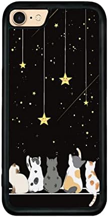 Black fofo gato iphone 7/8/se estojo - 4,7 polegadas de gato fofo para iphone, design de padrões que não deslizam e absorção de choque, moldura de sílica gel de suporte de telefone preto para meninas e irmãs adolescentes