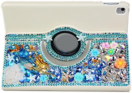 AS -ZEKE GLITTER CHAUTE COMBATE COMPATÍVEL COM iPad 10,2 polegadas, 3D Série artesanal Mermaid Crown Flor Rhinestone Crystal Bling Design Protector Caso - Blue