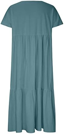 Vestido feminino para verão 2023 moda casual looes v vestido de manga curta longa vestidos plissados ​​sólidos