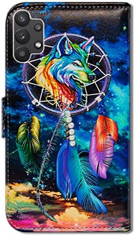 Caixa BCOV Galaxy A32 5G, Catcher Dream Wolf Sky Sky Flip Phone Caixa Caixa da carteira com suporte de cartas Kickstand para Samsung