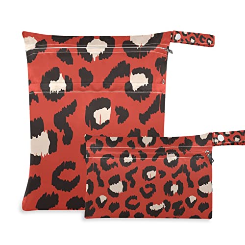 Sacos de pano de leopardo de leopardo vermelho Red Saco de fraldas de fraldas bolsas de viagem à prova d'água Lavagem de viagem para ginástica de maiô de maiô 12 x 14