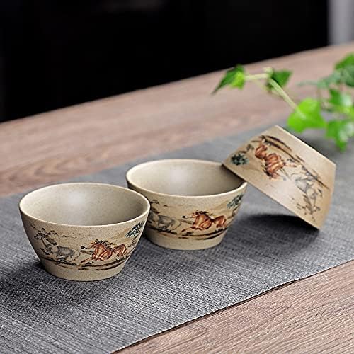 Dodouna 3 PCs lote de cerâmica de cerâmica xícara de chá grossa de techears small tea tigela criativa feita artesanal de gongo chinês