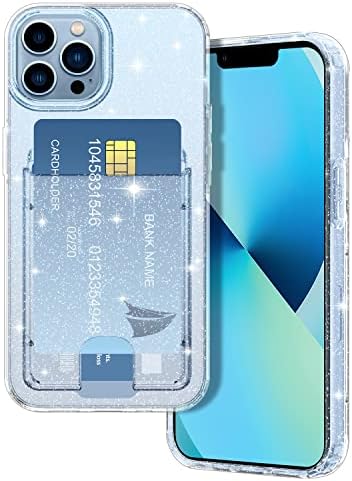 Petocase para iPhone 13 Pro Max Wallet Caso, suporte de cartão Slot Slot Ultra Bling Slim Fino Clear Clear Flexível
