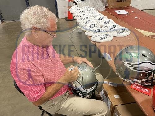 Dick Vermeil assinou o capacete NFL da Philadelphia Eagles Speed ​​Flash NFL com inscrição Fly Eagles Fly - Capacetes