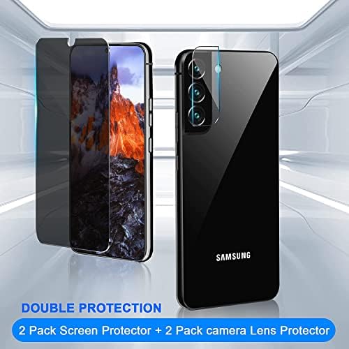 [2+2 pacote] Protetor de tela de privacidade e protetor de lente da câmera para Samsung Galaxy S21 5g Recurso de vidro temperado