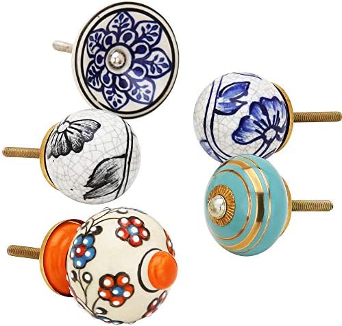 Rajrang trazendo Rajasthan para você puxar botões - conjunto de 6 pc - Indian Handmade Gabinet Knobs Boho Decor Acessórios