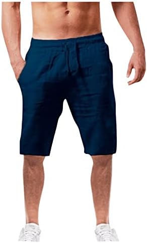 Shorts de linho de algodão masculino - Casual Classual Elastic Summer Summer Beach Board shorts Slim -Fit com bolsos