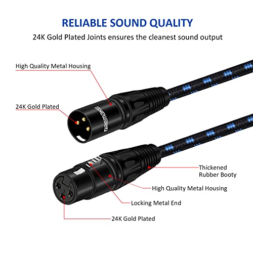 Dremake Audio 6ft Microphone Patch Cabs - 3 pinos xlr macho para xlr fêmea azul preto Tweed XLR Cabos de cobra - 6'Balanced Mike AMP Cabo - 5 pacote