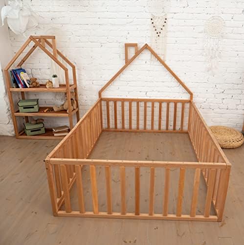 Busy Wood House Bed for Kids - Cabeça de madeira para crianças caneta - Play Kids Playpen Bed - Cama de Loft para Criança