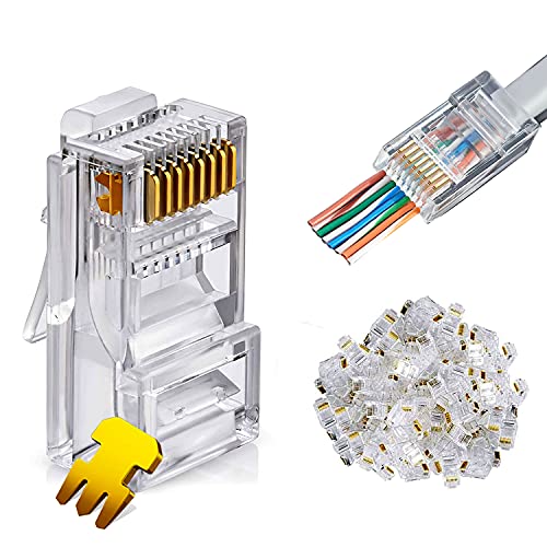 Connectores Dingsun RJ45 RJ45 Endita conectores transparentes e penetráveis ​​UTP 8P8C Plug de contatos pegados de ouro para a rede de área local e banda larga ADSL