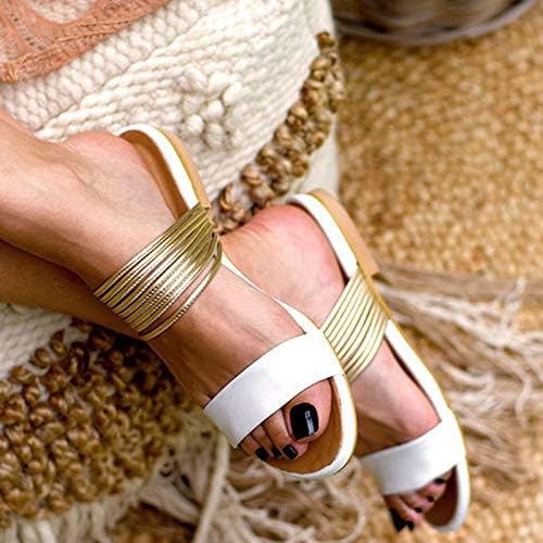 Sandálias romanas vintage de largura de largura feminina de Hlysgo abrem slides casuais de lâminas planas leves sandálias de tiras