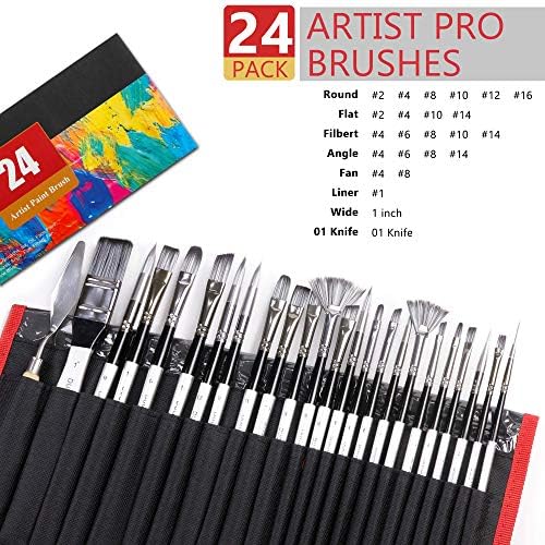 Conjunto de pincel de pintura Dugato 24pcs, série de especialistas, 23 formas diferentes + faca de mistura com caixa de organização,