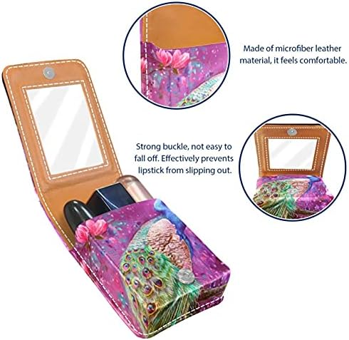 Mini estojo de batom com espelho para bolsa, pinturas de pavões de pavão arte de pavão decoração de caixa portátil