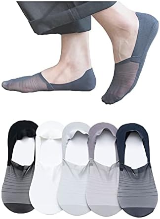 5 pares de seda de seda de gelo invisível, meias respiráveis, sem meias para homens e mulheres, meias de corte ultra baixo com