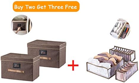 Caixas de armazenamento dobráveis ​​com tampas 5 pacote （2pcs Bin+3pcs gaveta de roupas íntimas） Caixa de armazenamento dobrável