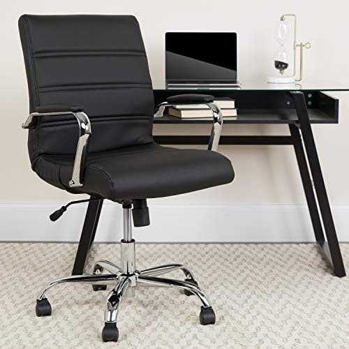 Flash Furniture Whitney Mid -Back Chair - Black Leathersoft Executivo Cadeira de escritório giratória com quadro cromado