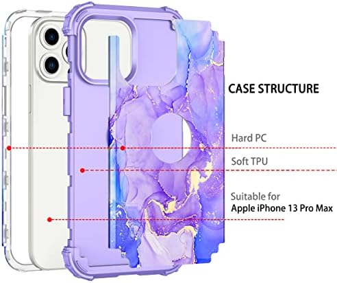 Casetego compatível com o iPhone 13 Pro Max Case, Design de mármore Proférico à prova de choque 3 camadas duras PC+Soft Silicone