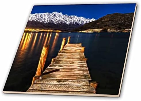 3drose dock sobre uma montanha lago imagem de pintura com infusão de luz - azulejos