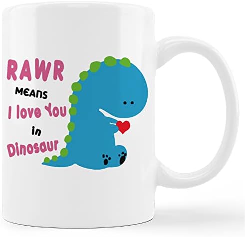 Kunlisa Cara de caneca de dinossauro azul fofa, Rawa significa que eu te amo na caneca de cerâmica de dinossauros-11oz de