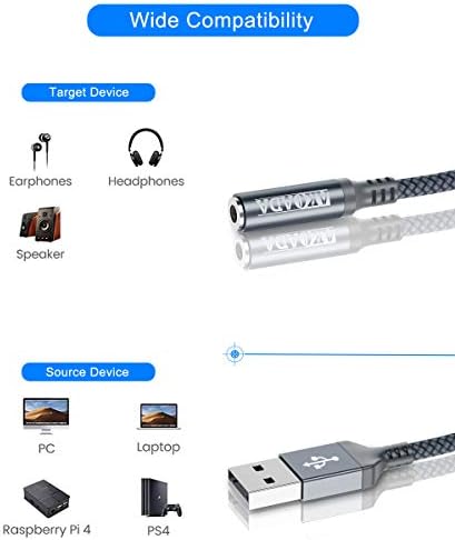 Adaptador Akoada USB para Jack de áudio, adaptador de áudio de tomada de som externo com conversor estéreo auxiliar de 3,5 mm compatível com fone de ouvido, PC, laptop, Linux, desktops, PS4 e mais dispositivo