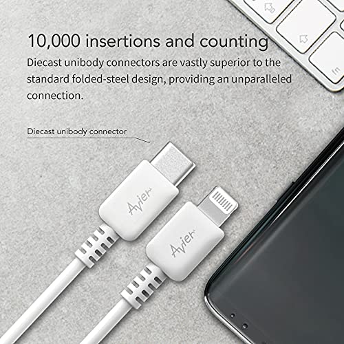 Mix de cores Avier, 3/6ft, USB C para Lightning Cable [3-Pack], Power Delivery, MFI certificado para iPhone 12 Pro