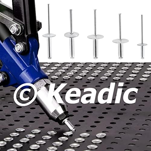 KEADIC 125pcs 5 Tamanhos Kit de sortimento de rebites cegos de alumínio ， Open End End Rivets Pop Rivetes 1/8 , 5/32, 3/16 Cabeça abobadada