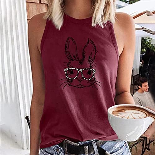 Tampa do tanque de Páscoa feliz para mulheres coelhos de coelho camisas de colete redondo camisetas casuais camisetas